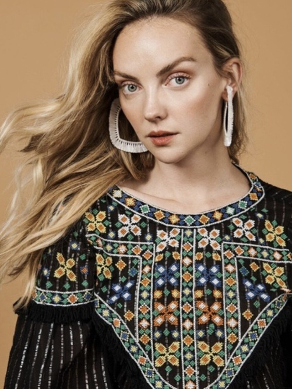 Stunning Zara Blouse Top with Floral Embroidery Boho Festival M EUC!